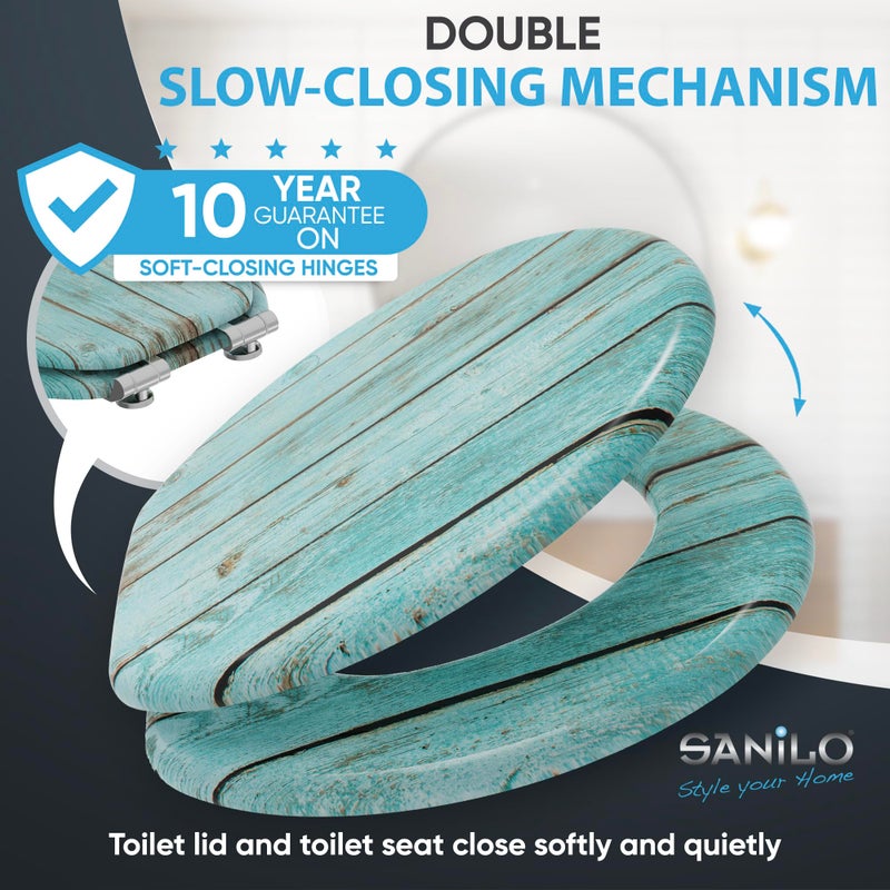 SANILO Wooden Toilet Seat with Soft Close [ROUND] - Decorative, Quiet & Slow Close Molded Wood Seat - With Strong Bumpers & Hinges - Adjustable Fit â€“ Lumber - Image 2